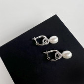 Cercei argint cu perle naturale albe si pietre, cu tortita DiAmanti SK22520EL_W-G
